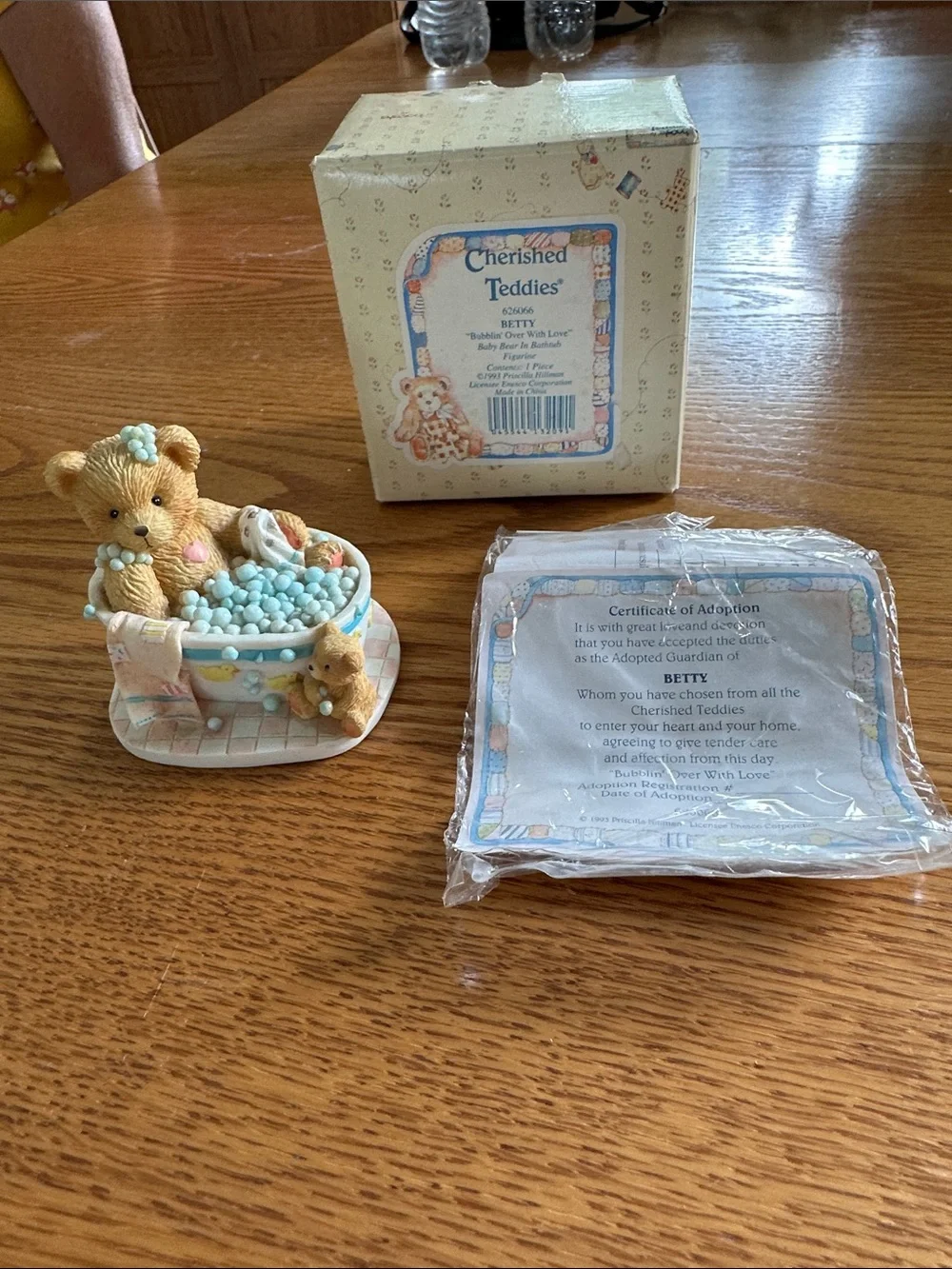 Cherished Teddies Betty Bath Figurine in Cream and Light Blue